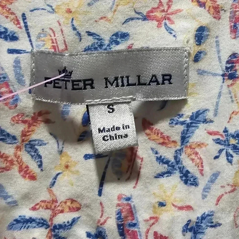 Peter Millar Summer Men's Small Helicopter Palm Tree Print Short Sleeve Button - Picture 2 of 8
